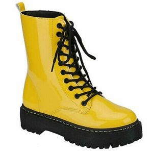 WeeBoo Patent Latex Bright Yellow Combat Boots